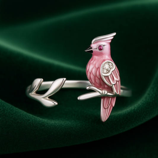 Pink Cockatoo Sterling Silver Ring – Elegant & Whimsical
