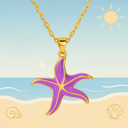 Starfish Pendant Necklace – Purple or Blue Enamel on Gold Chain | Beach Jewelry