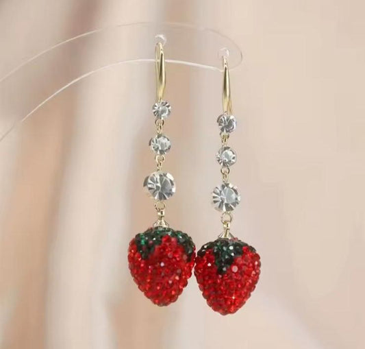 Strawberry Rhinestone Earrings – Cute Crystal Studs for Women & Girls | Fruit-Inspired Jewelry for Summer & Everyday Style