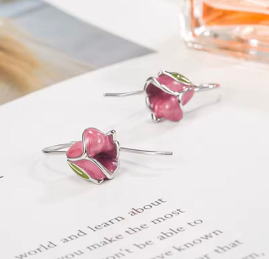 Enamel Tulip Earrings – Burnt Rose Pink | 925 Sterling Silver Floral Studs