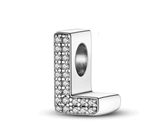 925 Sterling Silver Initial Charm with Sparkling Rhinestones