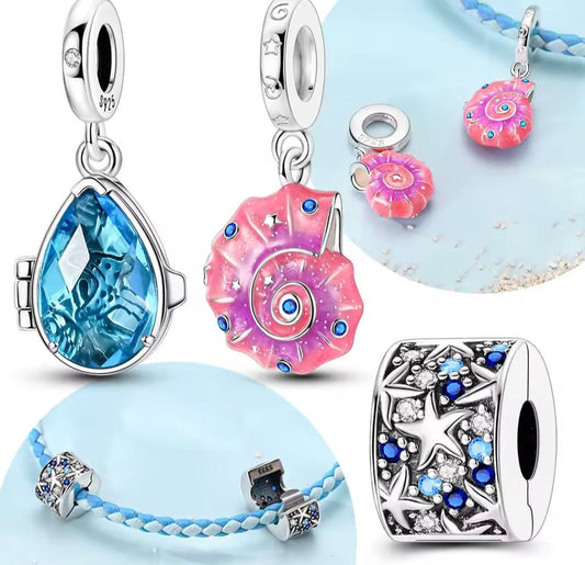 Ocean-Inspired Charm Collection – Blue Stone, Pink Conch & 925 Silver Star (Sold Separately)