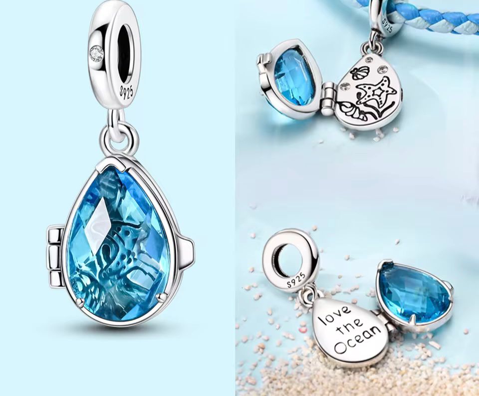 Ocean-Inspired Charm Collection – Blue Stone, Pink Conch & 925 Silver Star (Sold Separately)
