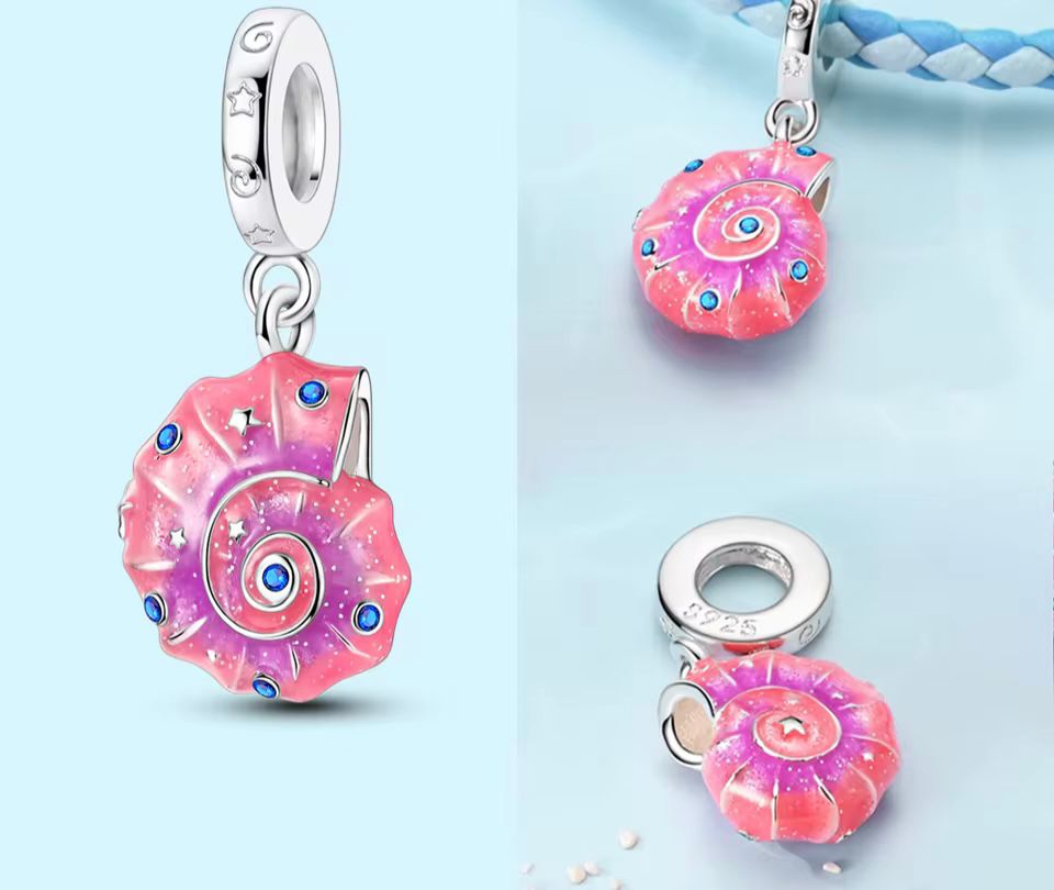 Ocean-Inspired Charm Collection – Blue Stone, Pink Conch & 925 Silver Star (Sold Separately)