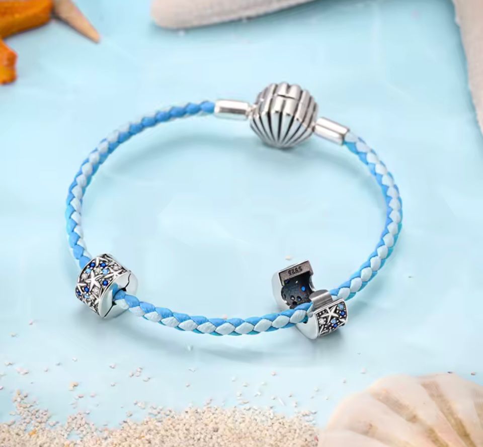 Ocean-Inspired Charm Collection – Blue Stone, Pink Conch & 925 Silver Star (Sold Separately)