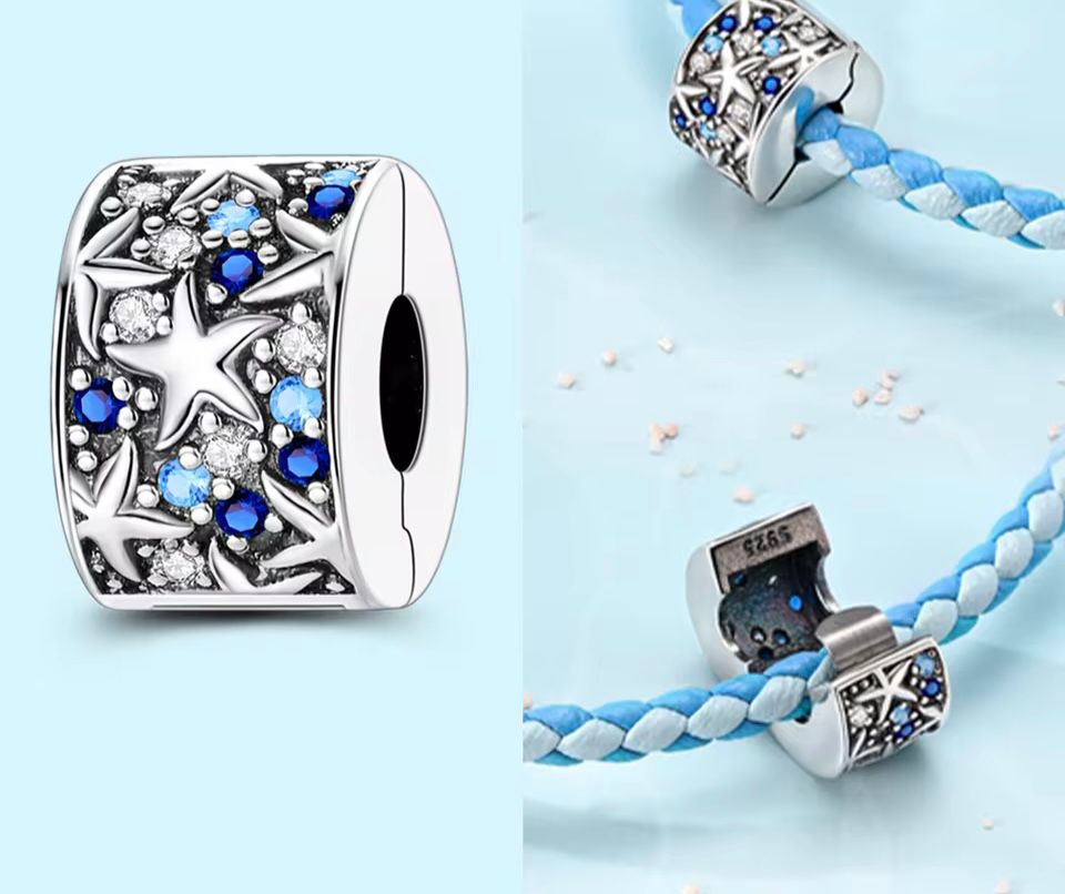 Ocean-Inspired Charm Collection – Blue Stone, Pink Conch & 925 Silver Star (Sold Separately)