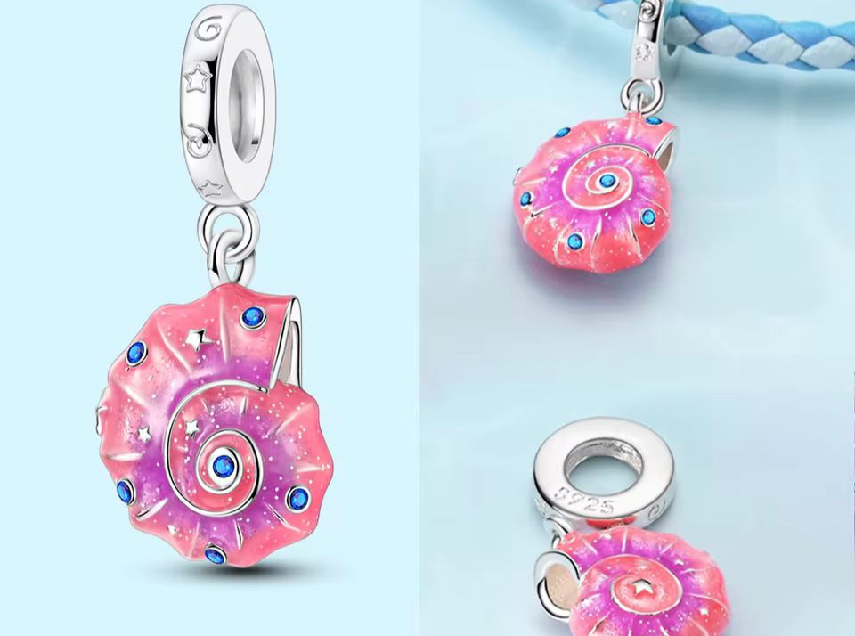 Ocean-Inspired Charm Collection – Blue Stone, Pink Conch & 925 Silver Star (Sold Separately)