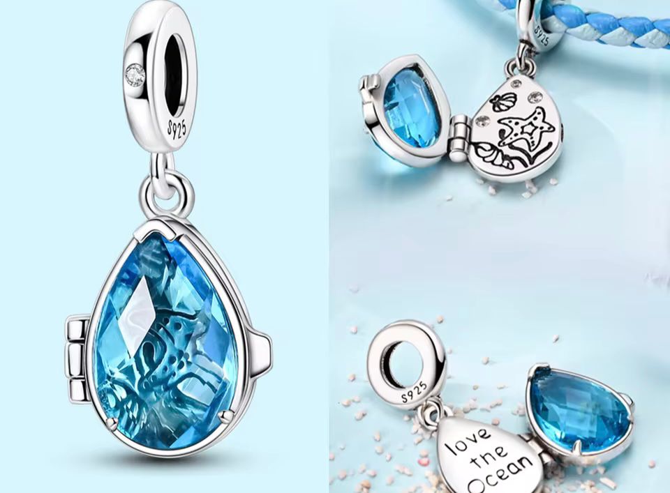 Ocean-Inspired Charm Collection – Blue Stone, Pink Conch & 925 Silver Star (Sold Separately)