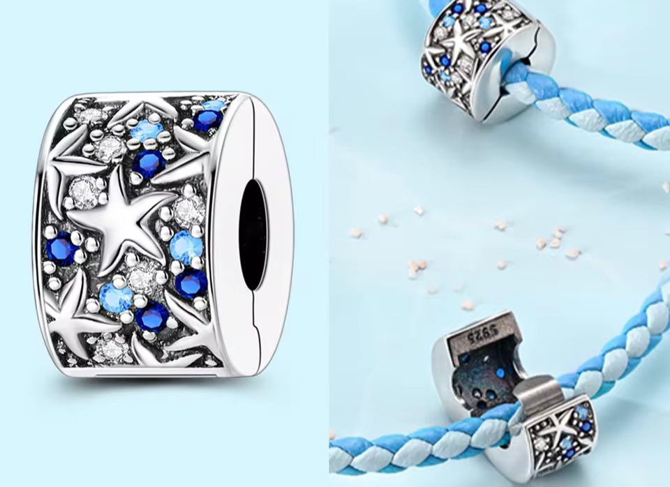 Ocean-Inspired Charm Collection – Blue Stone, Pink Conch & 925 Silver Star (Sold Separately)