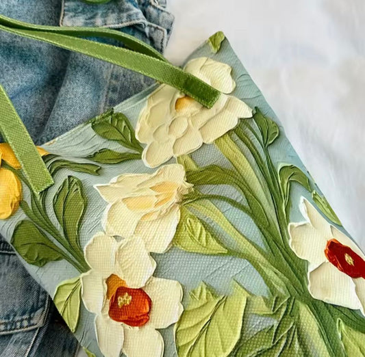 Chic Floral Accent Crossbody Bag – Elegant Garden-Inspired Tote