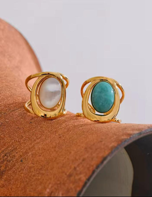 Adjustable Open Ring in Natural Stone – Polished Stainless Steel with PVD Coating | 2025 Jewelry Trend