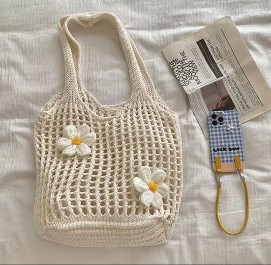 Knitted Crossbody Tote Bag for Women – Lightweight Summer Beach Hobo Bag with Top Handle