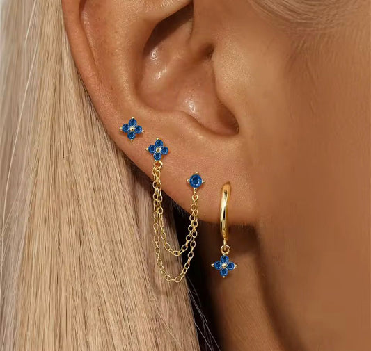 3PCS Elegant Women’s Earrings Set – Zircon Initial Stud, Dangling Clover & Chain | Party Jewelry Gift