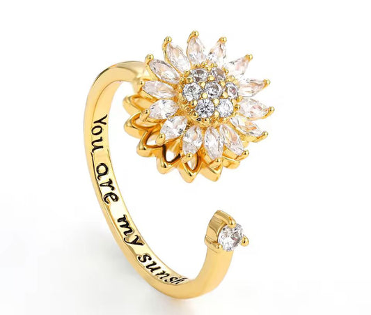 Sunflower Fidget Ring – Anti-Anxiety Jewelry for Skin Picking Relief