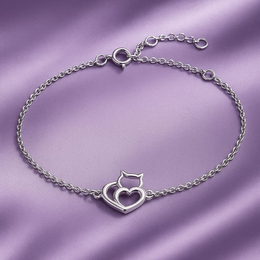 Sterling Silver Cat Bracelet – 925 Pet Lover Jewelry Gift for Women