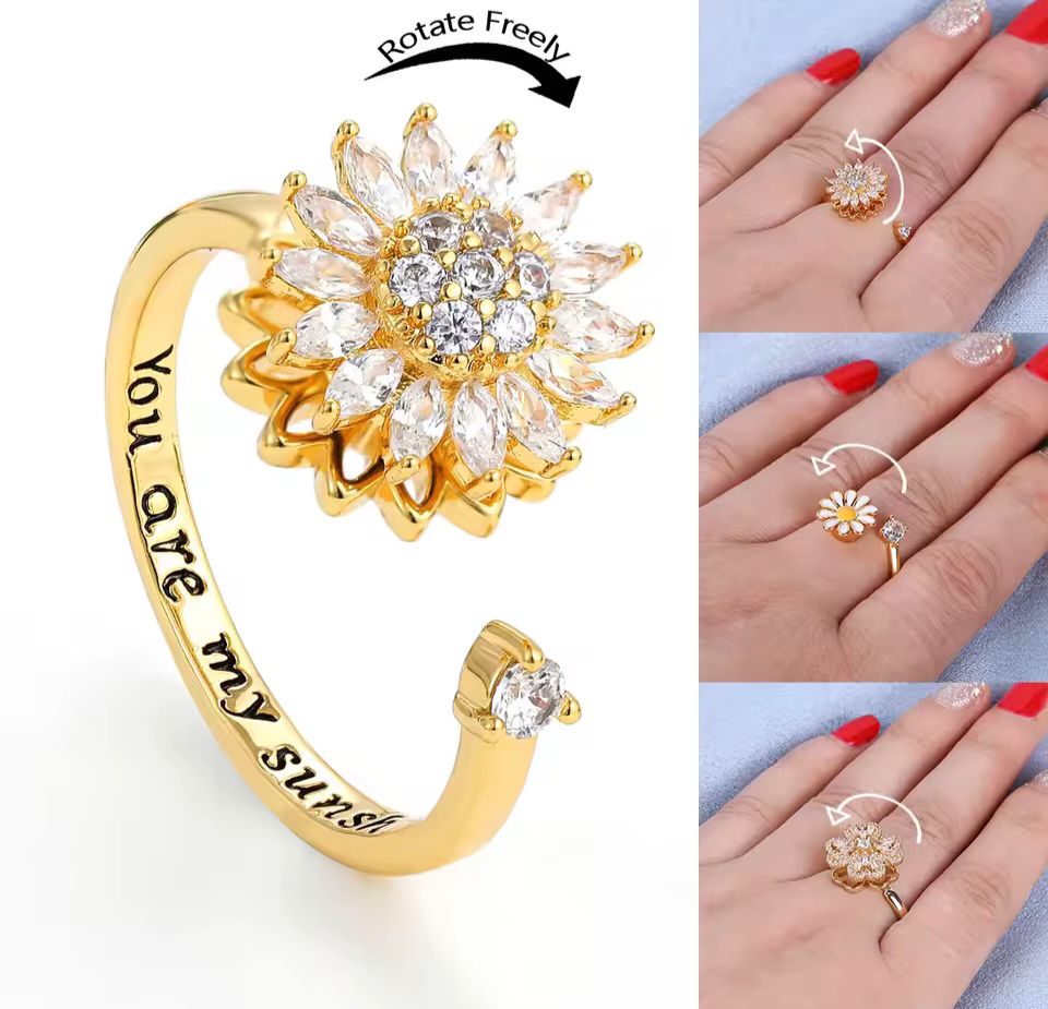 Sunflower Fidget Ring – Anti-Anxiety Jewelry for Skin Picking Relief
